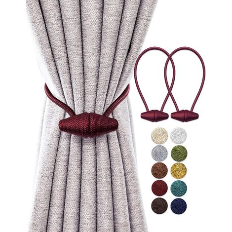 Embrasses de Rideau Magnétiques avec Aimant Plus Grand de Mise à Niveau, Paquet de 2 Retenues de Draperie de 48 cm pour Rideau Intérieur et Extérieur - Bourgogne (1/5)