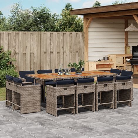 13-teiliges Garten-Ess-Set mit Kissen, grau, Polyrattan (1/5)