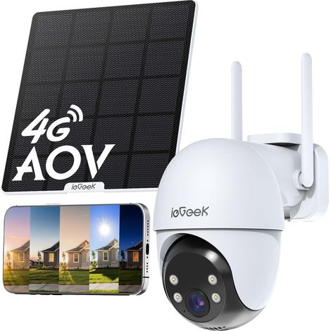 ieGeek 4G 24/7 Aufzeichnung AOV Überwachungskamera Außen mit SIM ohne WiFi Auto-Tracking, 360° PTZ, 2K 3MP, KI-Erkennung, 25m Nachtsicht, 5W Solarpanel, 10000mAh Akku, 2-Wege-Audio, IP65 (1/5)
