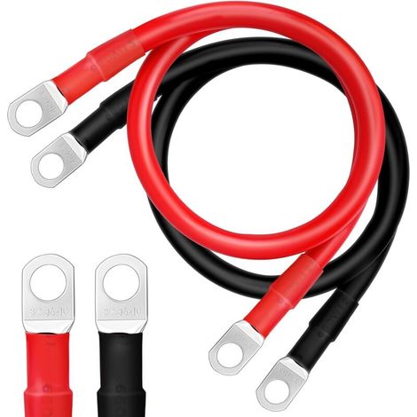 Lot de 2 câbles de batterie 30 cm 2 AWG 15 mm² – Cosses à anneau M10 – Conductivité élevée en cuivre pur – Résistance à la corrosion - SC35-10