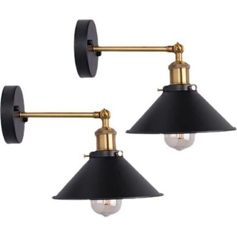Set aus 2 schwarzen Industrie-Wandleuchten, Retro-Deckenleuchten im Edison-Stil, 180° drehbar, 220 mm, Leuchtmittel nicht enthalten (1/5)