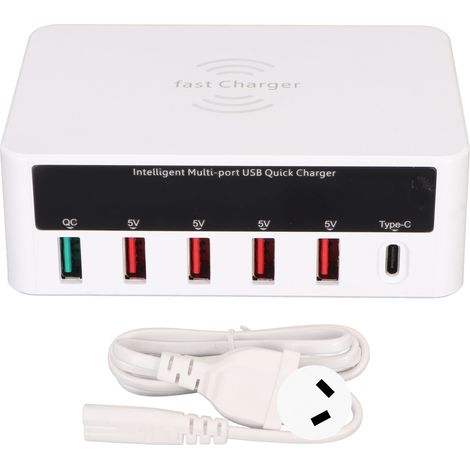 Station de charge rapide USB sans fil 6 ports 50W, multiprise 100-240V avec prise AU, chargeur multi-appareils (1/5)