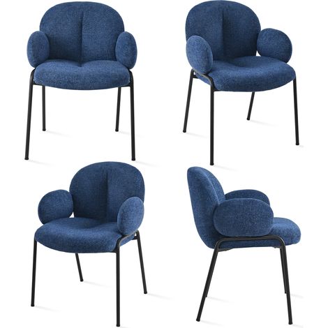 Goeurvant Chaises design élégantes à dossier courbé et pieds réglables, style scandinave - Lot de 4 - Bleu Foncé Chenille
