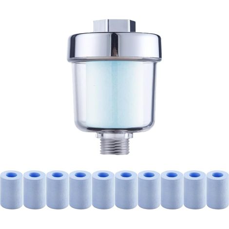 Filtre de douche anti-calcaire avec 10 filtres remplaçables - pour robinets ou douche - filtration efficace des impuretés de l'eau - bleu (1/5)