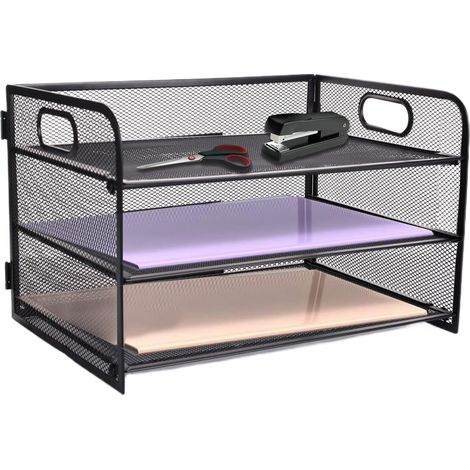 NOLUXA Plateau de rangement à 3 niveaux avec poignée - Organiseur de bureau en maille - Plateau de rangement de documents dossiers  Noir (1/5)