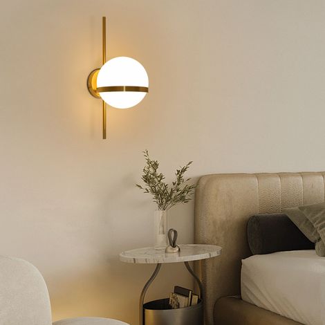 40W Applique murale ronde, applique murale dorée avec abat-jour en verre, applique murale avec douille E27 pour chambre et salon, Luminaire (1/5)