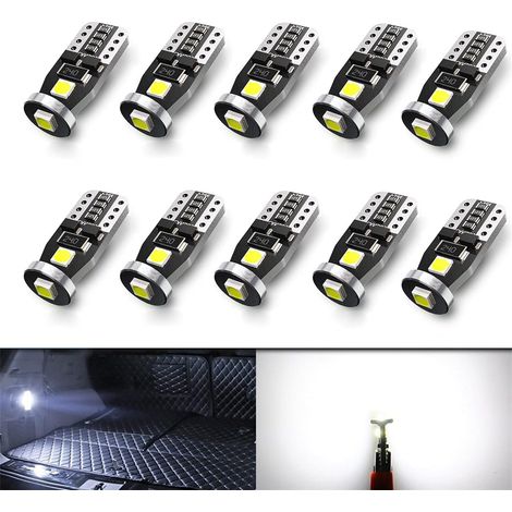 10 pièces Ampoule W5W T10 LED 12v Veilleuse Intérieur 194 501 168 12V 3SMD 3030 6000K Blanc pour Voiture Côté Dôme Carte Porte Courtoisie Coffre Plaque d'immatriculation Lumières (1/5)