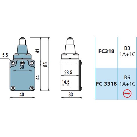 FC3318 1NA + 1NC Interruttore di Posizione a pistoncino con sfera Finecorsa
