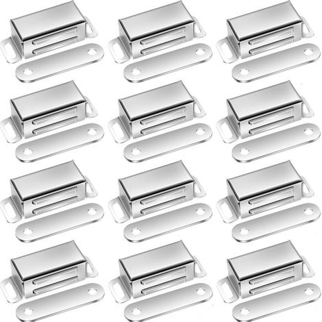 12 Pcs Aimants de Porte Pour Armoire Fermeture Magnétique Extra Forte, Aimants pour Porte, Aimants pour Armoire Acier Inoxydable, Aimants pour Meuble, Loqueteau Magnétique