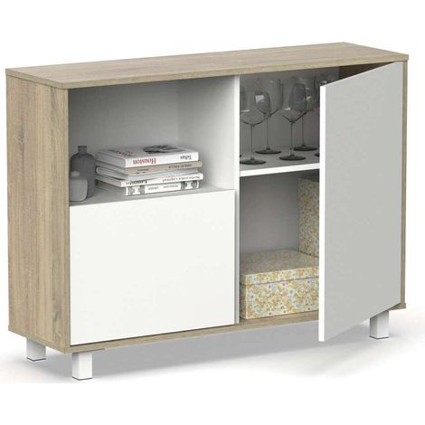 Aparador 2 puertas 1 hueco Tibet en acabado color blanco/natural, 83cm(alto) 112cm(ancho) 33cm(largo) (1/5)