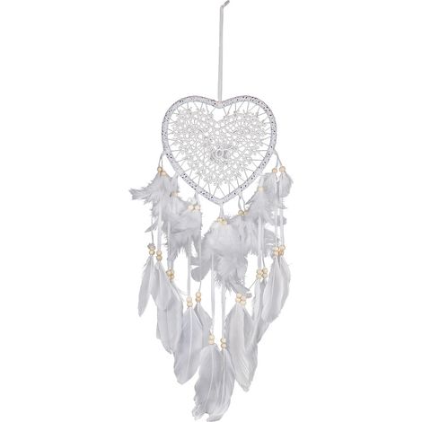 Attrape-rêves en forme de cœur, style bohème, fait main, avec lumière LED, décoration romantique (blanc, avec lumières) (1/4)