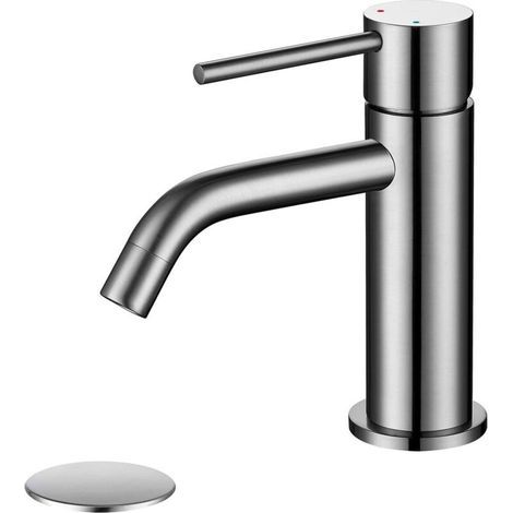 Einloch-Waschtischarmatur – Warm- und Kaltwasseranschluss, mit 60 cm langem flexiblem Schlauch – geeignet für Badezimmer, Waschbecken etc. – 1 Stück, grau (1/5)