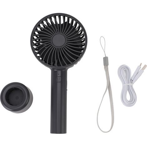 Silent, long-lasting, rechargeable, portable fan with 3 speeds and a lanyard base for everyday use, beach, cycling, camping, dark grey (1/5)