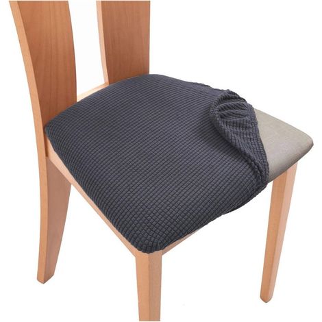 Housse de coussin de chaise de bureau à domicile, coussin de siège carré, housse anti-salissure, housse de chaise incurvée élastique, housse de tabouret, housse fendue-Gris foncé (1/5)