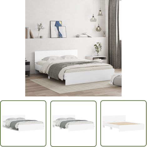 The Living Store Bettgestell mit Kopfteil Weiß 140x200 cm - Holzbettfassungen - Bettrahmen Weiß - Einzelbett - Bettkopfteil - Lattenrost (1/5)