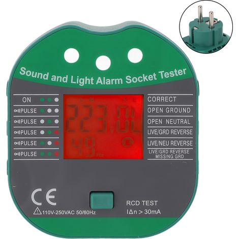 Testeur de prise électrique, alarme sonore et lumineuse, détecteur de tension. (1/5)