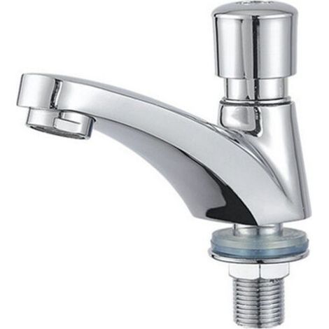 VURAHOME - Robinet de lavabo à retardement tout en cuivre, l'eau froide unique s'arrête automatiquement, robinet à économie d'eau de type poussoir (alliage à peu près) (1/5)
