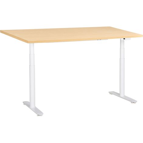 Scrivania regolabile in altezza elettricamente bianco 160 x 72 cm bianco e marrone chiaro DESTINAS