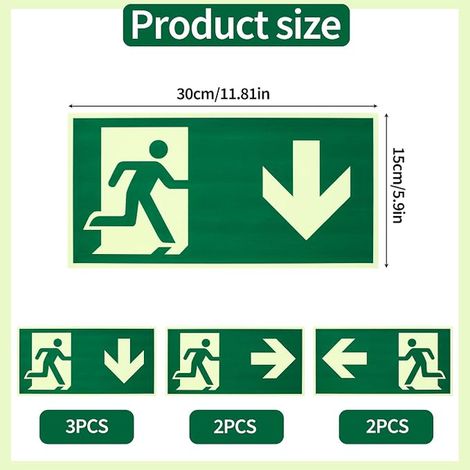 Emergency Exit Cartels, Left Right Down Signal Via di Fuga Vinyl Adhesive for Outside and Indoor, Doors, Offices (1/4)