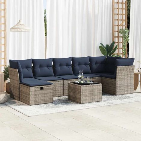 vidaXL Salon de jardin 8 pcs avec coussins gris résine tressée (1/5)