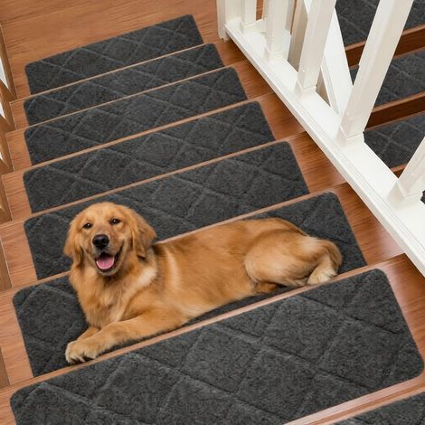 Tapis pour Escaliers Auto-adhésifs 15 Pièces, 55 x 19 cm Tapis pour Marches Tapis d’Escalier Intérieur Tapis pour Marches pour Escaliers en Bois, Carrelage et Marbre (Gris Foncé) (1/5)