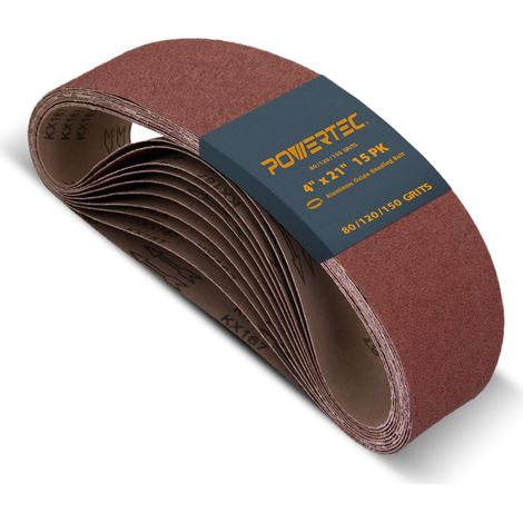 Lot de 15 bandes abrasives de 10,2 x 53,3 cm pour ponceuse à bande, 5 de chaque grain 80, 120, 150, assortiment de papier ponceuse à bande en oxyde d'aluminium pour ponçage du bois et de la (1/5)
