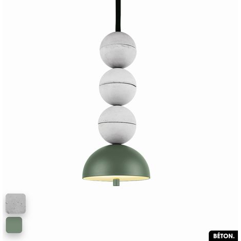 Lampe de suspension en béton - BOSFOR CONCRETE BLANC - VERT 3 BALLES LED 14W (1/2)
