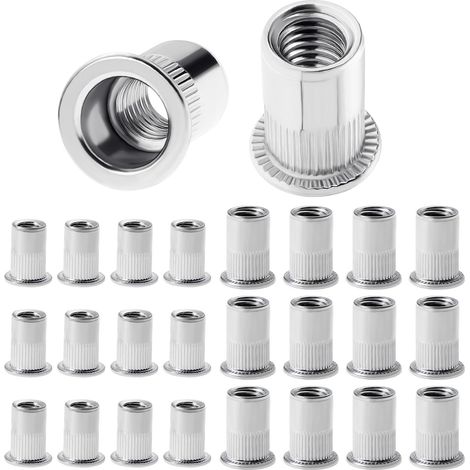 100PCS Ecrou Rivet Ecrous M6,M8 en acier inoxydable Ecrous à insert fileté Rivnuts Capuchon de rivet à tête plate et filetée (M6M8) (1/4)