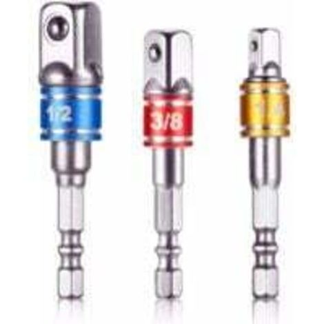 Adattatori con attacco quadro per trapani/avvitatori a impulsi. Set di 3 adattatori per mandrini con attacco quadro da 1/4", 1/2", 3/8" in cromo vanadio. (1/4)
