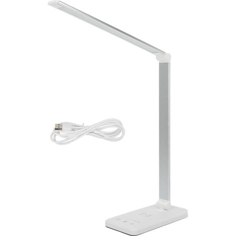 Ortviai Lampe de bureau LED avec charge sans fil, modèle TS007B, blanc, 5 niveaux de luminosité et protection des yeux (1/5)