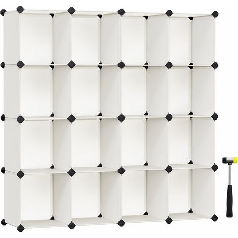 Meuble Rangement 16 Cubes, Organisateur Modulable, Étagère en Plastique, Séparateur de Placard, Rangement Chaussures, pour Chambre, Bureau, 31 x 153 x 153 cm, Blanc Crème LPC442M01 (1/5)