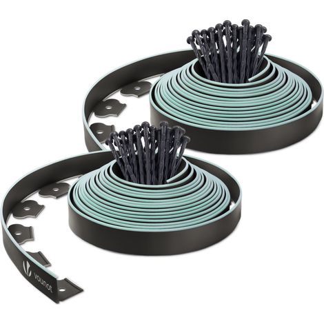 VOUNOT 20m Flexible Lawn Edging with Green Outline Edge, Black