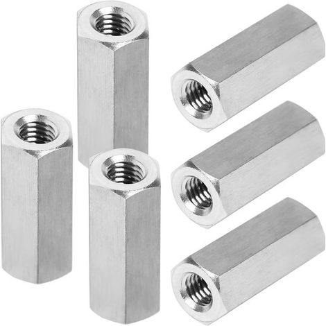 Juego de 6 tuercas de acoplamiento M10 x 1.5 - 30 mm de largo - Acero inoxidable (1/5)