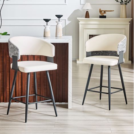 Taburete de bar set de 2 con respaldo, asiento de PU, estructura metálica, blanco DESVIAE (1/5)
