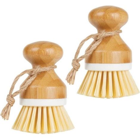 2 brosses en bois naturel à manche court, outils de nettoyage de cuisine domestique, brosses à vaisselle (1/4)