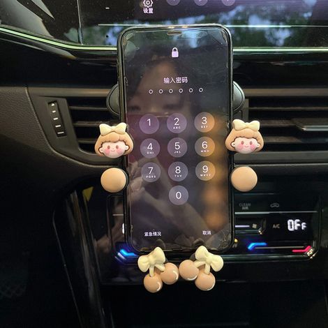 Support Téléphone Voiture Universel Multifonction Mignon Dessin Animé Anti-Secousse 6 Points Aérateur Support Smartphone Voiture Rose (Lina) (1/3)