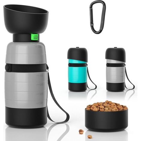 Bouteille d'eau pour Chien 650ml avec récipient pour Nourriture 150ml, Bouteille de Voyage Anti-Fuite pour Animaux de Compagnie, pour Les promenades en Plein air, Les Voyages et Les randonnées (1/5)