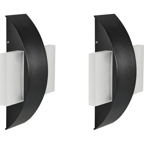 Set of 2 Outdoor LED Wall Lights Black Aluminium Round Accent Lighting IP54 Modern Design Garden Patio LOSSIE (1/5)