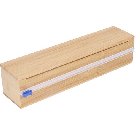 Distributeur de film étirable à 1 compartiment avec cutter, en bambou durable et sûr, pour papier aluminium, papier ciré et autres matériaux. (1/5)