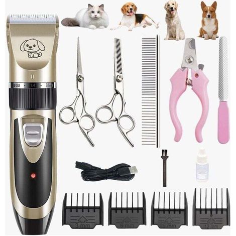 Rechargeable tondeuse professionnelle pour animaux de compagnie avec accessoires amovibles et lavables pour chiens, chats or noir (1/4)