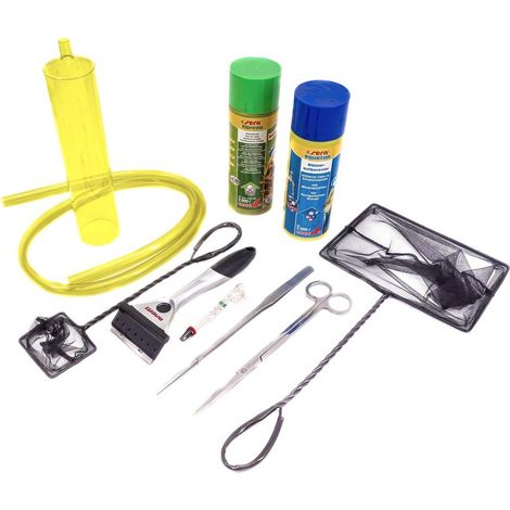 Aquarium Starter Set Kescher Pinzette Mulmglocke Scheibenreiniger Thermometer