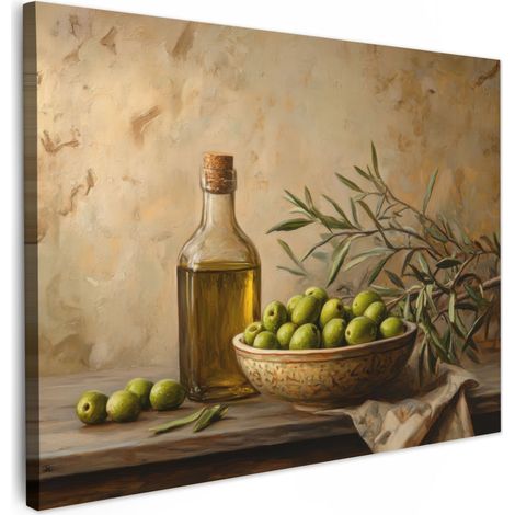TABLEAU SUR TOILE Olives - Nature morte - Vintage Décoration Murale 40x30 cm