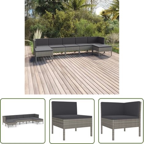 Salon de jardin 7 pcs avec coussins Résine tressée Gris 38 (1/5)