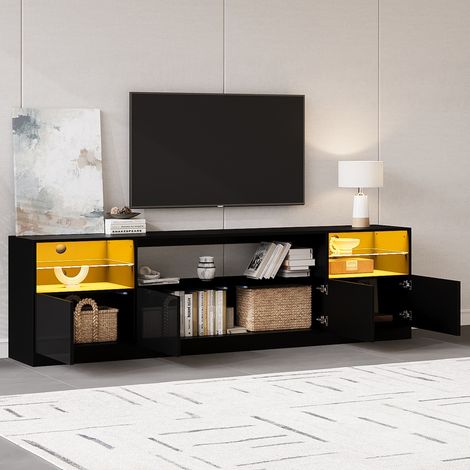 Meuble TV LED Noir Brillant avec 4 Portes pour Écran jusqu'à 75 Pouces 180 x 35 x 60 cm -PANGIVO (1/5)