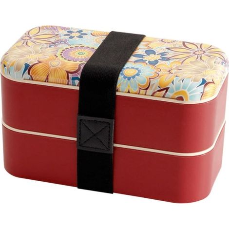Boîte à bento japonaise double compartiment, rouge, ABS (1/5)