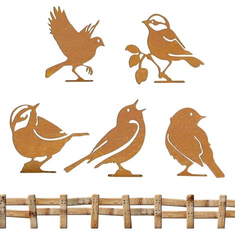 Décoration d'oiseau pour l'extérieur - Plaques vintage en fer 5 pièces – (1/5)