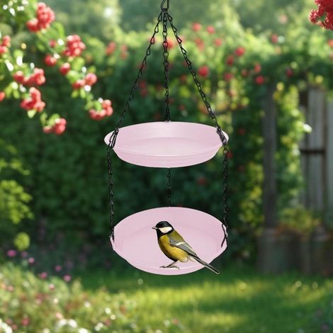 Pink Double Layer Hanging Bird Feeder  Cute Garden Decoration for Wild Birds (1/5)