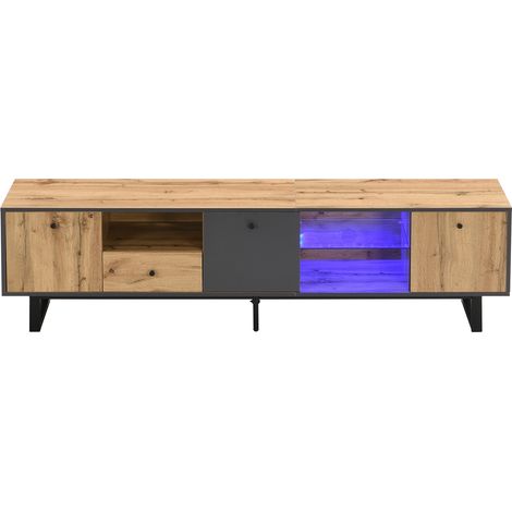 TV-Lowboard mit LED und Glasablagen 190x40x50 cm, Holzoptik Anthrazit (1/5)