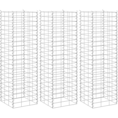 Lot de 3 Jardinières, Pots de Fleurs d'extérieur, en gabion 30x30x100 cm Fer OIB8162E (1/5)