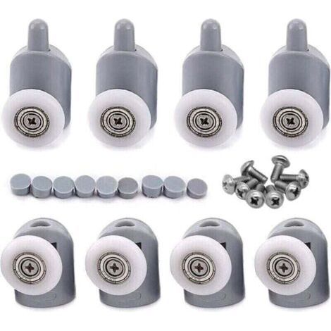 royaluxe-8 pièces Roulettes pour Porte de Douche Galet Porte Coulissante de 23 mm pour Porte Douche Salle de Bain 4 Roulettes Supérieures et 4 Roulettes Inférieures